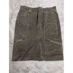 100% Suede Skirt Olive Green Utility Pockets Zip Career‎ Casual Size 8 in Suede